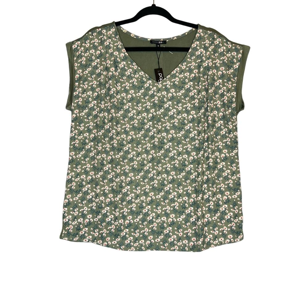 NWT Papermoon Floral Short Sleeve Blouse Green